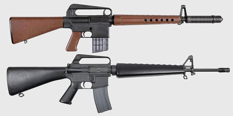 Разработанная Стоунером «АрмаЛайт» AR-10 под патрон 7,62×51 мм и созданная на её основе классическая M16A1